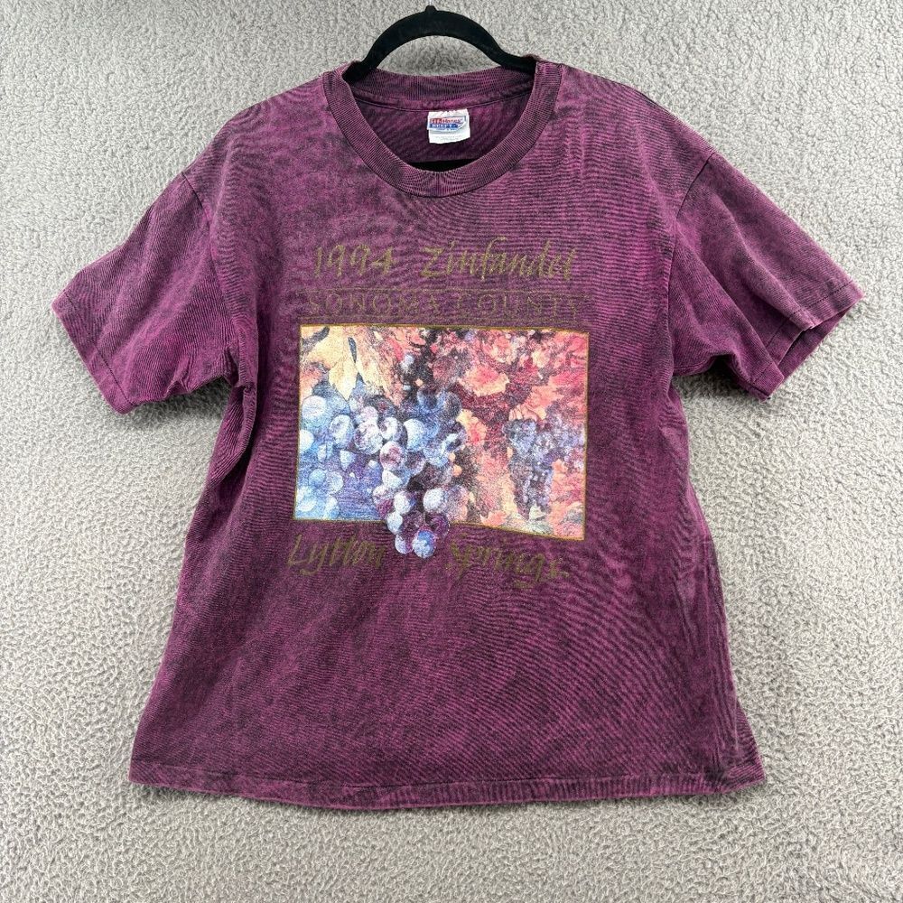 Vintage 1994 Sonoma County Zinfandel Wine Graphic Tee Hanes Beefy-T L Burgundy L